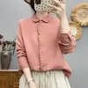 Camisa Blanca de Manga Larga Estilo Commuter para Mujer, Corte Holgado, Adelgazante, Versátil, Top Casual de Algodón Puro, Chaqueta de Encaje de Gasa de Algodón de Doble Capa