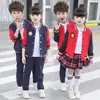 Conjunto británico de tres piezas para primavera y otoño para niños y niñas, uniforme de clase para estudiantes de primaria y secundaria, uniforme escolar, traje de otoño e invierno, uniforme de jardín de infantes