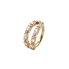 Aretes de anillo brillantes de doble capa con corte marquise de aleación de titanio F136 en dorado, Aretes para piercing labial de titanio G23 con rosca interna y circonita