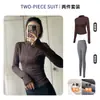 Conjunto de Yoga com Gola Alta e Zíper Modelador Outono Inverno Jaqueta Emagrecedora com Veludo Plus Calça Justa de Cintura Alta Controle de Barriga Bumbum Pêssego Feminino