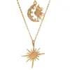 Collar de Oro de Venta Caliente Transfronterizo para Mujer, Set de 2, Colgantes de Luna y Sol, Estilo de Personalidad de Moda, Cadena para Clavícula, Al por Mayor en Stock