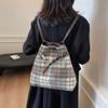 Bolso de Lana a Cuadros de Gran Capacidad para Mujer 2025 Otoño e Invierno Nuevo Bolso de Hombro Textura Retro Bolso de Hombro Tipo Cubo para Viajes