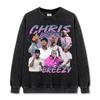 Camiseta Vintage Hip-Hop Chris Brown Chris Brown Estampada de Manga Curta Moletom Pesado com Capuz de Manga Longa