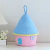 Cesta de almacenamiento pequeña estilo Ins, cesta de almacenamiento tejida con cuerda de algodón con tapa, cesta de almacenamiento linda con forma de casa para artículos diversos de escritorio