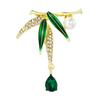 Broche colgante de cristal de bambú con aceite de gota de diamante y perla fresca, accesorios de moda con temperamento, diseño de ropa con personalidad