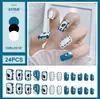Uñas Almendradas Portátiles, Uñas Largas Estilo Europeo y Americano, Estilo Dulce y Fresco, Arte de Uñas con Pedrería Estrella Cruzada Blanco y Negro, Puntas de Uñas Postizas, Pegatinas para Uñas