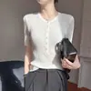 Camiseta de Manga Curta com Gola Henley de Botões Múltiplos, Estilo Novo de Verão, Confortável, Respirável, Leve, Pulôver Base Slim Fit para Mulheres