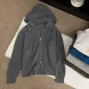 2026 Otoño Temprano Tejido de Gofre / Estilo Perezoso Retro Coreano Sudadera con Capucha de Punto de Doble Cremallera Suéter de Color Sólido Abrigo