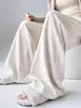 Pantalones de Punto Glutinoso Grises Mejorados para Mujer, Temporada de Primavera, Ultrasuaves, de Cintura Alta, Caídos, Pierna Recta, de Pierna Ancha Ajustados, de Pierna Ancha de Cintura Alta