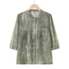 Camisa de Manga Média da Mamãe 2025 Nova Roupa para Mulheres de Meia-Idade e Idosas Camisa de Verão para Avó Terno Estilo Ocidental Camisa Solta