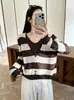 Suéter de malha de manga longa bloqueado por cores, estilo coreano, de alta qualidade, imitação de duas peças, para mulheres, suéter casual versátil de outono, top elegante