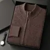 Cárdigan de cachemira para hombre al por mayor transfronterizo, estilo holgado y simple, cuello alto de punto, con cremallera, chaqueta engrosada, suéter de cachemira talla grande