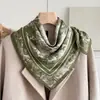 Lenço de seda verde, lenço quadrado pequeno para mulheres, lenço de pescoço artístico estilo japonês vintage, lenço de cabeça de algodão e linho moderno estilo hip-hop de rua, lenço para homens