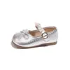 Sapatos de Princesa Novos para Crianças Primavera e Outono Laço de Pérola Solado Macio Sapatos Pequenos de Couro Sapatos Individuais Doces para Crianças