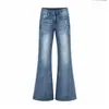 Jeans flare azul vintage lixado à mão de 2026, não apertado, calça afina a silhueta para mulheres