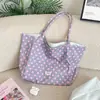 68181 Bolso de Lona Estilo Coreano Macarrón Lunares Bloques de Color Lunares Gran Capacidad Hombro Único Bolso de Estudiante para Viajes