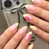 Flor Rosa Amarillo Custard Lunares Almendra Uñas Portátiles Chica Dulce Flores Frescas Pegatinas de Uñas Postizas Removibles Manicura