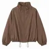 Chaqueta fina versátil de moda con cuello alto para mujer, nueva colección otoño 2026 estilo coreano petite con cordón, cortavientos rojo rosa moderno