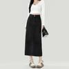 Falda de Mezclilla Retro Desgastada con Abertura Trasera, Longitud Media Petite Moda 2025 Cintura Alta Falda Larga, Ropa Popular para Mujer