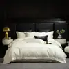 Conjunto de cama de quatro peças estilo nórdico de luxo leve de alta qualidade, 100% algodão, capa de edredom de cor sólida, lençol com elástico, lençol de cima, capa de edredom, acessórios de cama