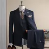 Traje Formal de Alta Gama para Hombre de Doble Botonadura con Solapa de Muesca, Lana Rayada Resistente a las Arrugas, Traje de Novio, Traje de Tres Piezas para Hombre con Textura
