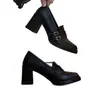 Versión de cuero~Mocasines retro franceses para mujer, nuevo estilo 2026, tacón grueso, suela gruesa, sin cordones, zapatos de tacón alto