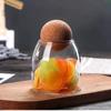 Venda por atacado esférico cortiça vidro selado jarra café grãos chá armazenamento jarra grãos vidro transparente frasco de armazenamento