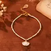 Pendientes de Concha con Forma de Abanico de Perla de Agua Dulce de Lujo Ligero de Moda Diseño de Nicho Conjunto de Collar con Colgante y Pulsera de Temperamento de Gama Alta