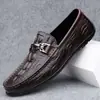 Zapatos Nuevos de Piel para Hombre, Mocasines Slip-On de Suela Blanda, Patrón de Cocodrilo, Zapatos Formales Casuales de Negocios Británicos, Zapatos para el Trabajo de Hombre