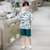 Novo Estilo Chinês para Meninos Dinastia Han Verão Novo Roupa Infantil Estilo Nacional Estampada de Manga Curta Terno Roupa de Desfile para Meninos