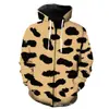 Sudadera con capucha unisex de corte holgado, con cremallera, estampado de leopardo multicolor, impresión 3D, estilo nuevo transfronterizo, directo del fabricante