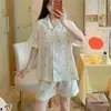 Pijama de Algodón Nube con Almohadillas en el Pecho, Shorts de Manga Corta para Mujer, Cárdigan Lindo de Verano Estilo Coreano para Mujer, Ropa Dulce para el Hogar al por Mayor