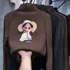 Roupa íntima infantil estampada com forro de fleece, gola alta, manga longa, quente e versátil, camiseta escovada para meninas, outono e inverno
