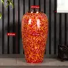 Jarrón de Cerámica Jingdezhen Moderno Sencillo Retro Rojo con Flores Secas Maceta de Flores de Simulación Adornos para Sala de Estar Dormitorio