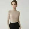 Suéter fino de lana estilo francés con cuello medio para mujer, de punto ajustado de manga larga como capa base, cálido y elegante, con una estética clásica de "dinero viejo".