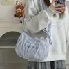 Bolsa Cruzada de Encaje Azul y Blanco a Cuadros Dulce y Fresca con Cordón para Niñas, Bolso de Hombro Versátil para Compras Diarias