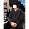 Suéter de punto de estilo americano de dos piezas falsas con cuello en V para hombre, tejido de punto con diseño de bloques de color de primavera de la alta calle, marca de moda, estilo casual y relajado
