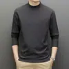 Camiseta térmica masculina para outono e inverno, novo gola meio alta, fleece dupla face, quente, amigável à pele, elástica, manga longa