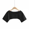 Estilo Europeo y Americano ins Sencilla de Color Sólido Manga Corta Ultra-corta Blusa para Mujer Holgada Combinable con Todo Mostrar Ombligo Camiseta de Jazz Top de Moda