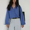 EIGHTHMONTH Camisa Azul Vintage de Manga Larga para Mujer, Nuevo Top Holgado Versátil Otoño 2026