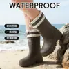 Botas de Lluvia de Moda Transfronterizas para Mujer, Impermeables hasta la Pantorrilla con Cordón, Ropa Exterior Versátil, Zapatos para el Agua Versátiles, Grosor, Cómodos, Antideslizantes, Zapatos de Goma para Cocina para Mujer