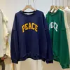 Moletom Redondo Retro Americano para Mulheres no Outono e Inverno Nova Marca de Moda Estampa de Letras Versátil Solto Estilo Preguiçoso Manga Longa