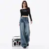 Jeans de pierna ancha con remaches estilo Hong Kong para mujer, nuevo diseño de nicho suelto de cintura alta vintage 2026, pantalones rectos relajados