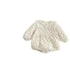 Macacão com capuz em algodão puro estampado com gola de renda, estilo coreano, para bebês e crianças pequenas, adequado para primavera e outono