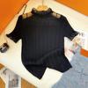 Nueva Camiseta Básica de Punto de Seda de Hielo Fina con Malla Hueca, Cuello Semi-Alto, Manga Corta para Mujer, Adecuada para Primavera y Verano, Se Puede Usar por Fuera, Estilo Europeo y Americano