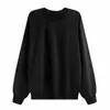 Outono Novo Retrô Harajuku Casual Simples Moda Estilo Básico Blusa Cor Sólida Solta Moletom de Manga Longa Feminino