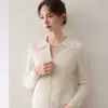 Estilo simples, coleção outono/inverno, cardigã de cashmere moderno e slim fit com lapela e zíper, malha de manga longa casual, versátil para qualquer look