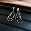 Brincos de Franja Geométrica de Três Camadas Estilo Minimalista Europeu e Americano, Brincos de Luxo Leve de Alta Qualidade, Acessórios de Orelha Modernos Simples e Elegantes