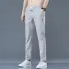 Calça Masculina de Seda Gelo Fina de Verão Casual Versátil Calça Reta Calças Cintura Elástica Stretch Calça Esportiva 1/2 Peças