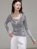 Camiseta de manga larga para mujer, estilo Henley americano, con botones, rayas de contraste, de Lyocell Tencel, nueva tendencia otoño 2026